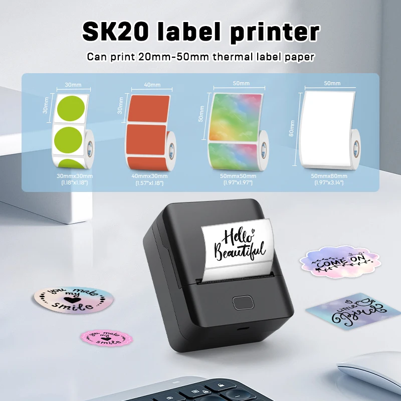 KAYSION-impresora de etiquetas inalámbrica, máquina de etiquetas térmicas Bluetooth sin tinta, máquina adhesiva de etiquetas, patrón DIY, código de barras, código QR