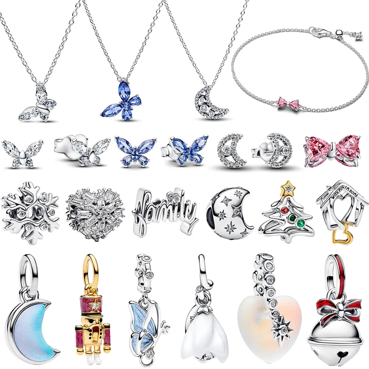 

Бусины из стерлингового серебра 925 пробы, оригинальные тонкие подвески в виде колокольчика и луны, подвески, серьги-бабочки, сердце, браслет «сделай сам», ожерелье, ювелирное изделие, подарок