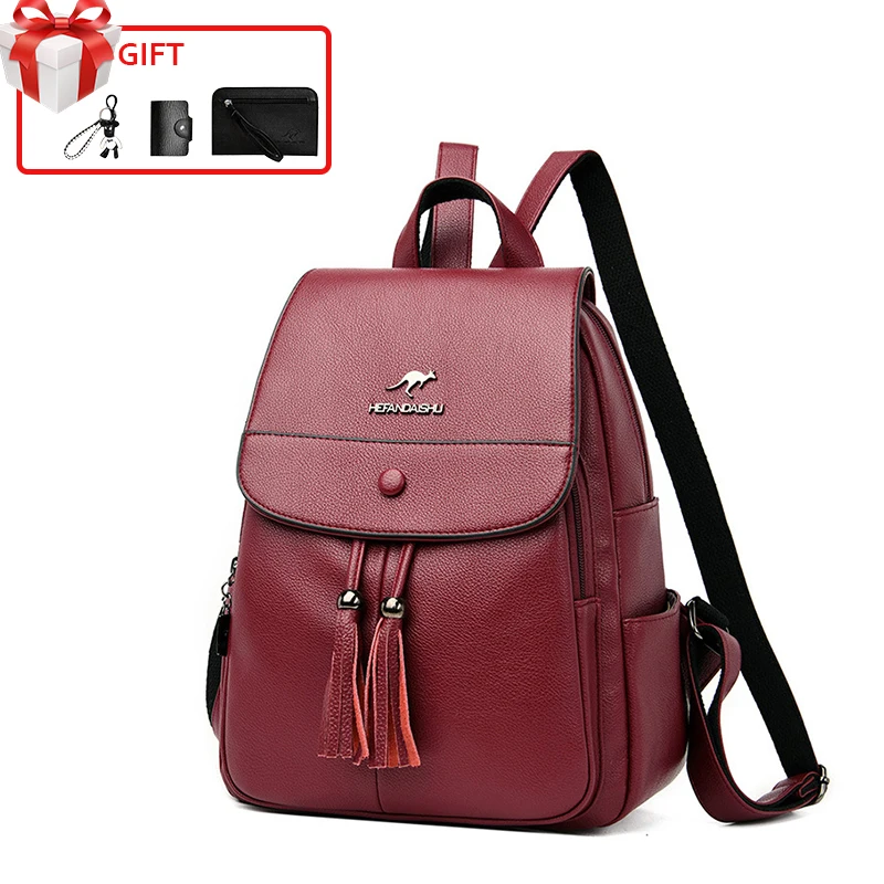 

Fashion Backpack Leather Shoulder Bag Simple Stlyish Handbag Large Capacity Travel PU Soft Backpack Schoolbags Woman Girls