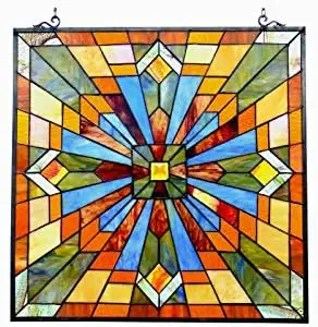 

Emma Tiffany Glass Window Panel - 24" Stained Glass Art Decor