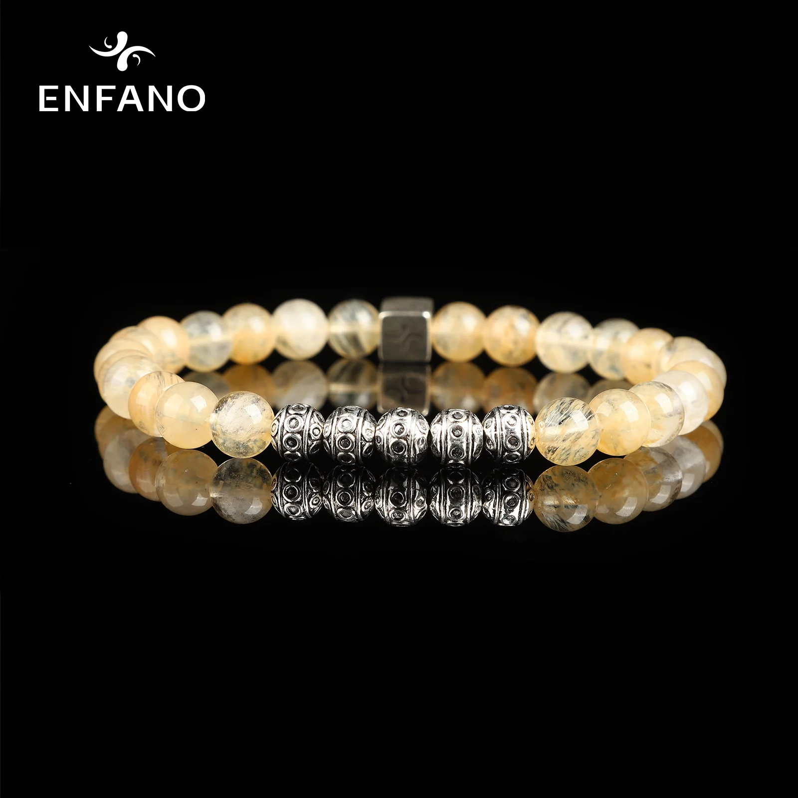 

ENFANO Tea Crystal Bracelet 8mm Round Bead Bracelet Round Fashion Men's Size Name Text Personalized Custom Gift