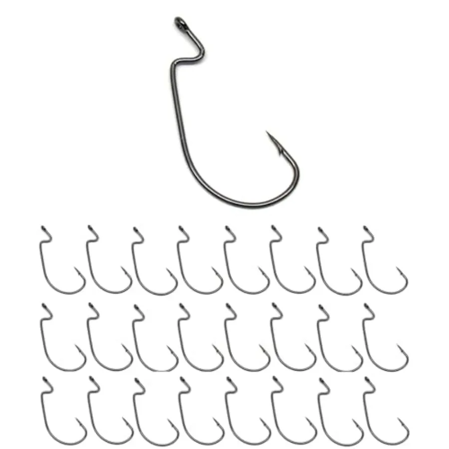 Offset EWG Worm Hooks - Super Strong Wide Gap Texas Rig Hooks for Soft Plastic Baits - High Carbon Steel Bass Fishing Hooks 25-