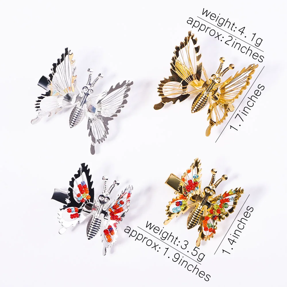 Borboleta Hair Clips para Mulheres e Meninas, Metal Hairpin, Duckbill Clip, Headwear, Simulação, Acessórios de Moda, 2 peças por conjunto