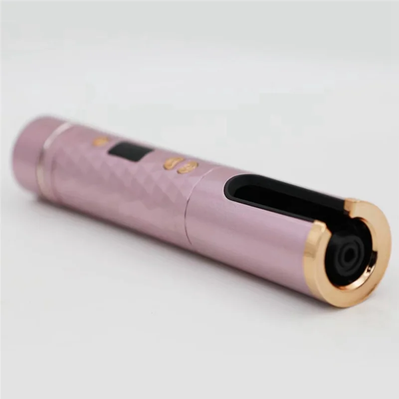 

USB Fast Hair Curlers Cordless Automatic Hair Curler Iron LCD Display Wireless Ceramic Rotating Curling Tools-Pink