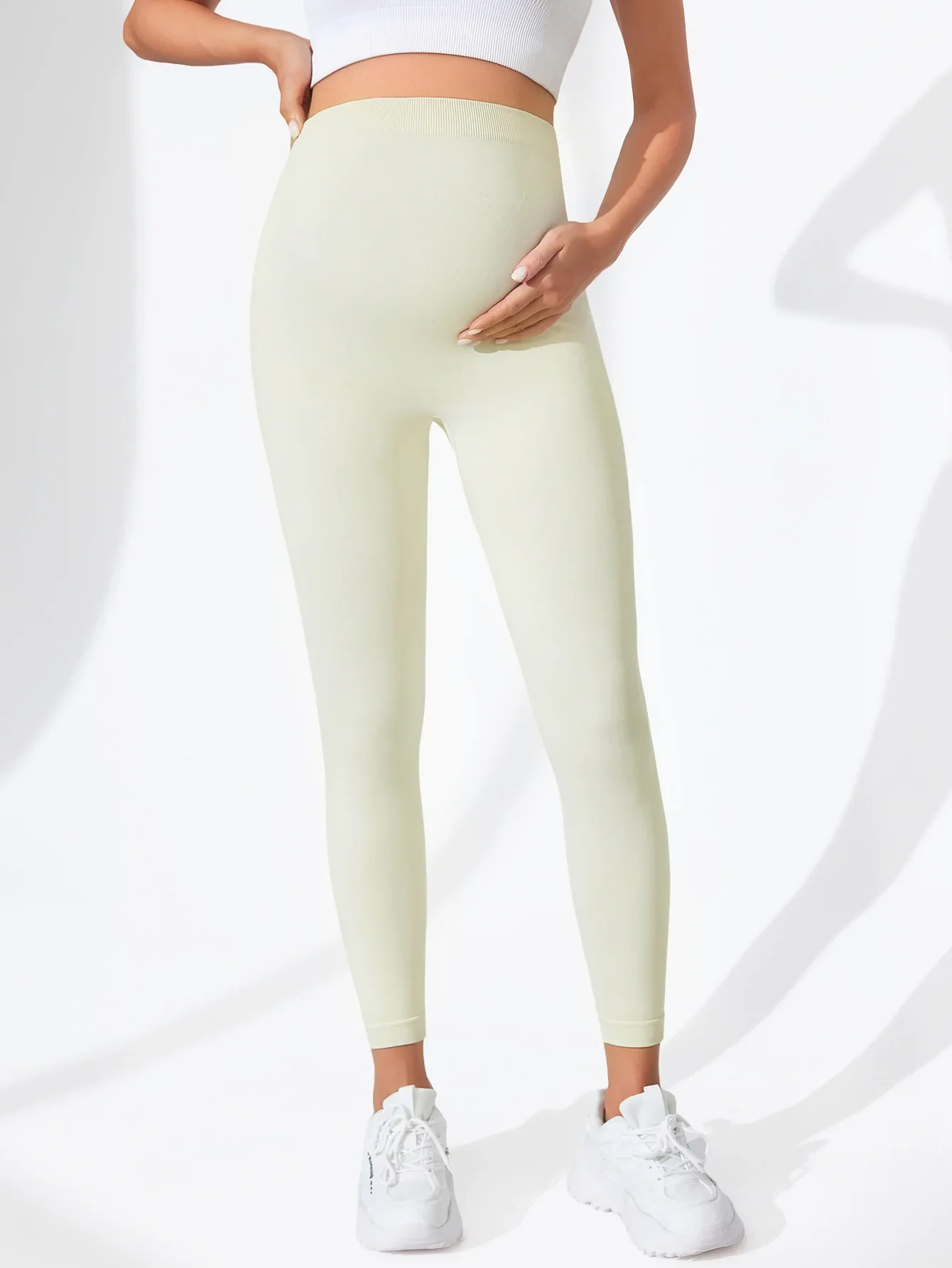 Neue Nahtlose Gestrickte Yoga Hosen Hohe Taille Schwangerschaft Leggings Mutterschaft Kleidung für Schwangere Frauen Bauch Unterstützung Körper Lange Hosen – Detail 20