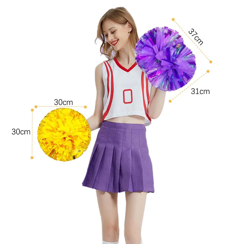 2pcs Cheerleader Colorful Pompoms Finger Ring Cheerleading Cheering Flower Ball Dance Sports Competion Club Party Decoration