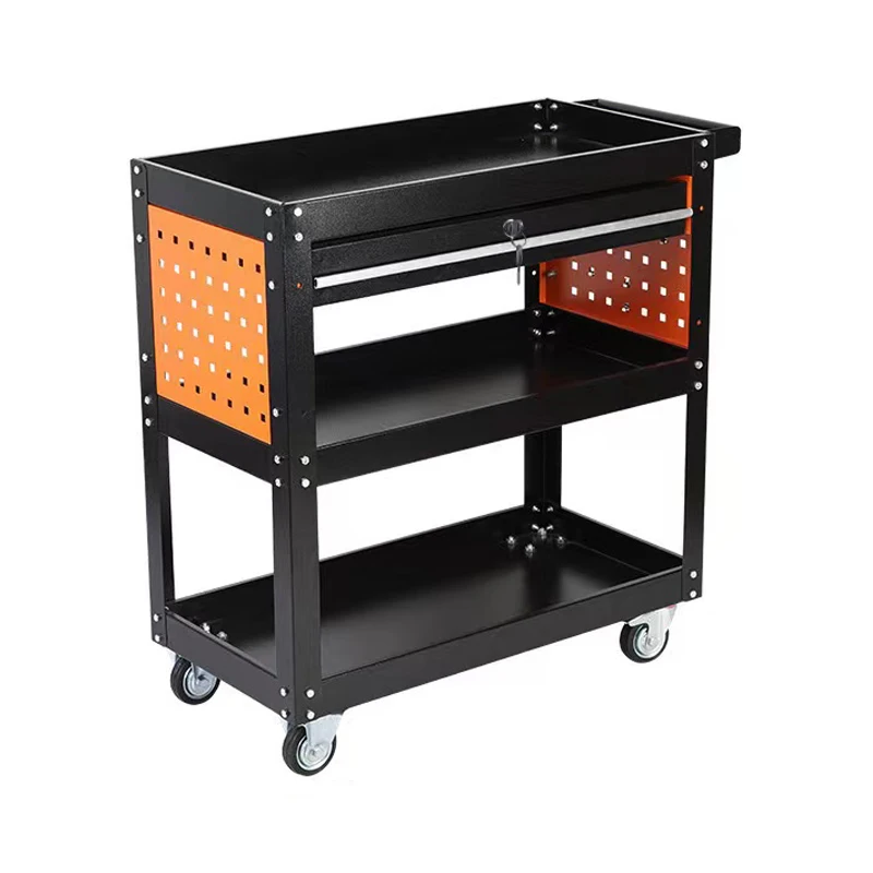 3 Tier Rolling Tool Utility Cart Heavy Duty Workshop Mobile Wheeled Car Electrician Hardware Cart With Drawer Hooks Tool Trolley