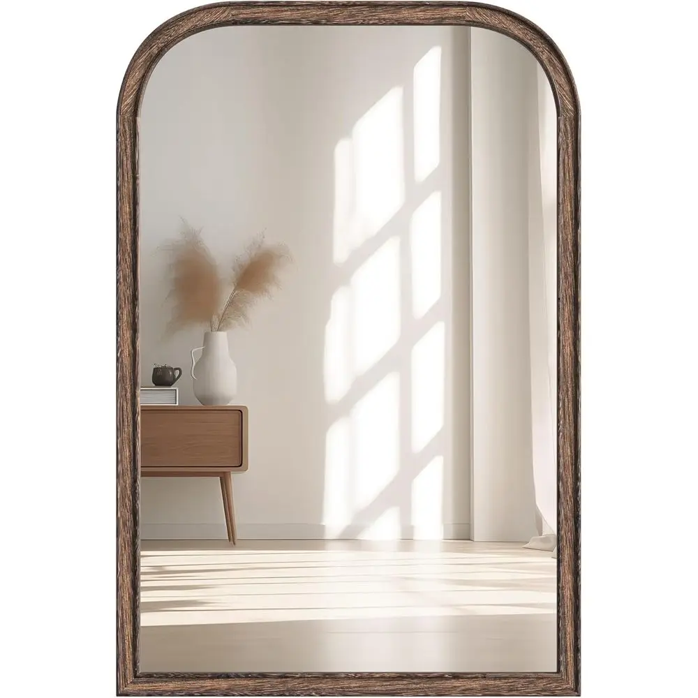 

20"x30" Solid Wood Bathroom Mirror Arch Tempered Glass or Wall Mounted, Rustic Wood e Wall Mirror Decorative or Living Room Bedr