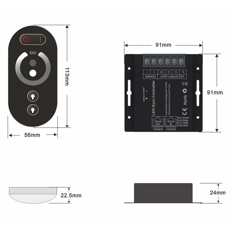 LED Controller RF Wireless Press Remote Control Low-Voltage Single-Channel Synchronous LED Monochrome Controller 12-24V