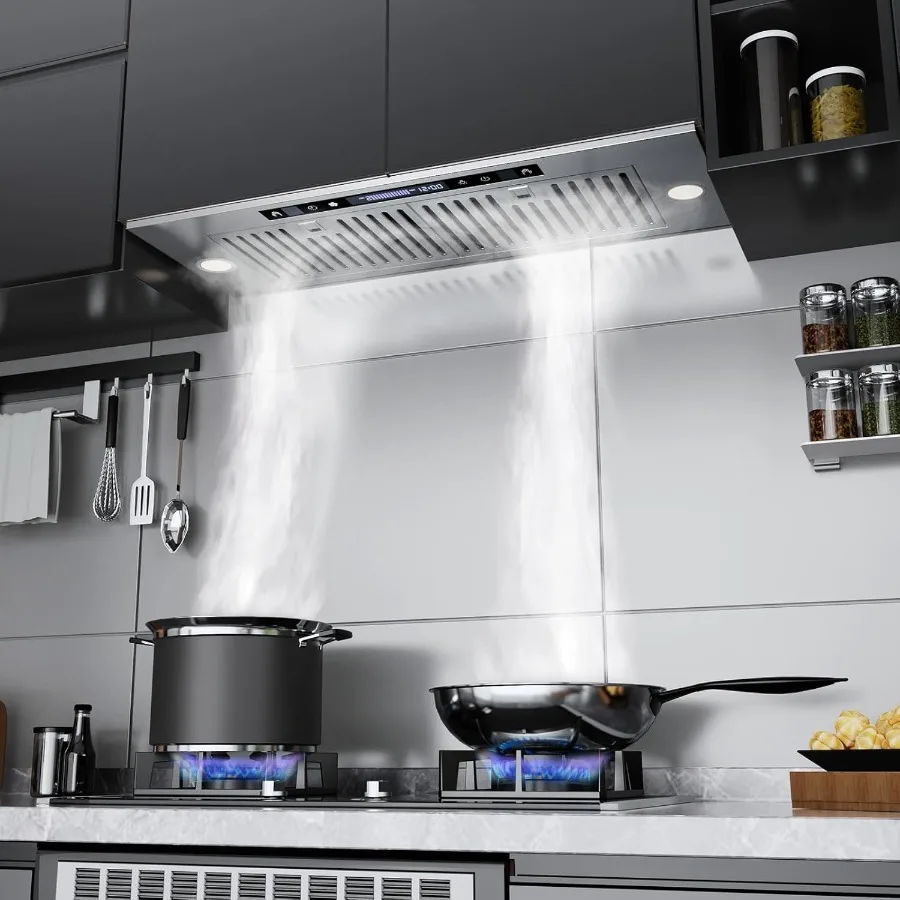 36inch Built-in Range Hood Kitchen Hood Insert with 900CFM 4 Speed Gesture Sensing Remote Control Touch Interface Delay Off Tim