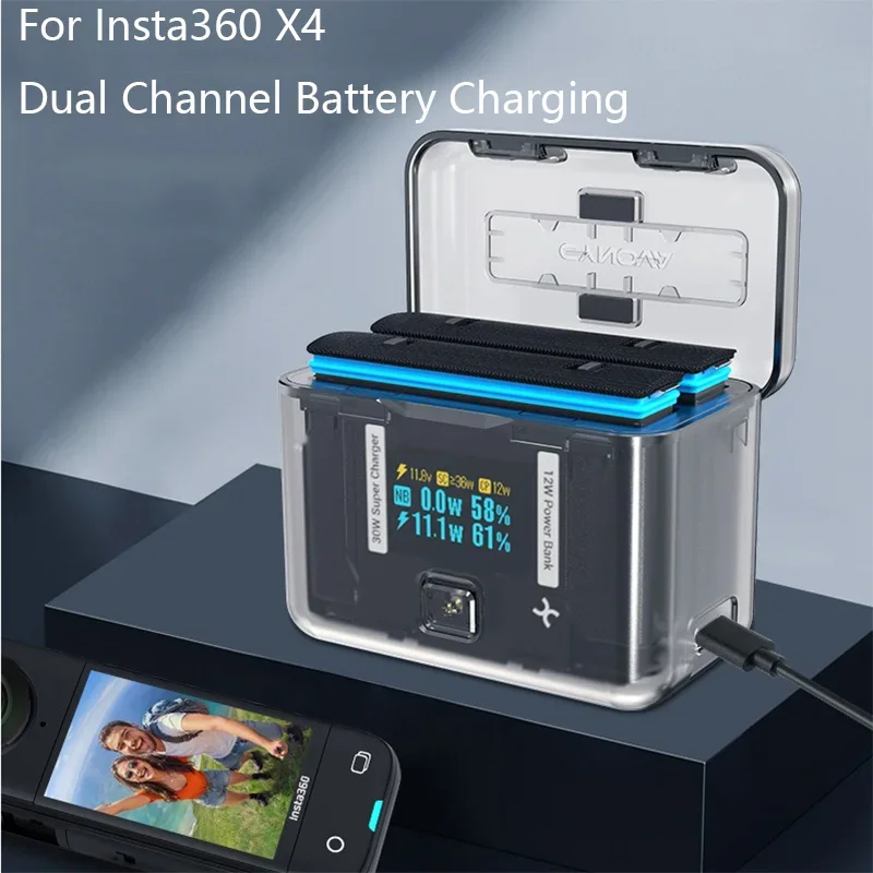 

Dual Channel Battery Charger Hub for Insta360 X4 Fast Charge Box Charging Case for Insta360 X4 Camera Battery Charge Accessories