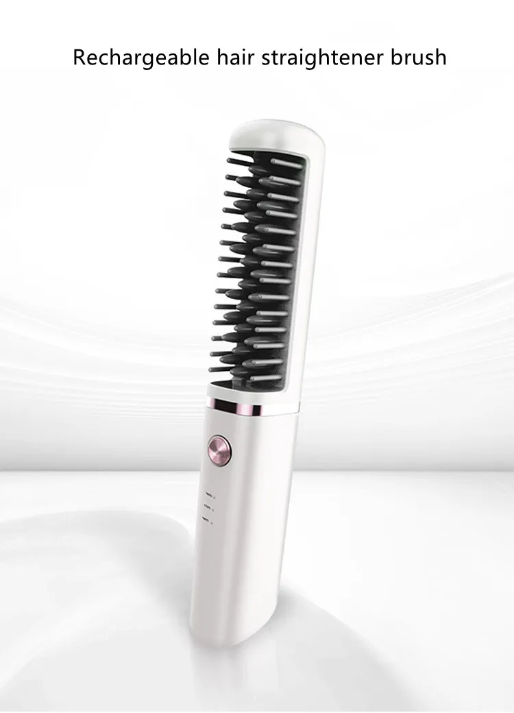 Negative Ion Professional Salon Hair Brush Mini Electric USB Cordless Rechargeable Hair Straightener Brush  for Women