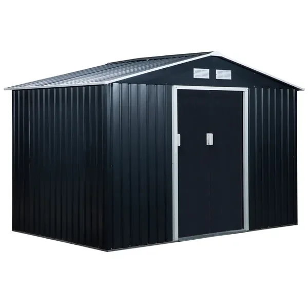 

Металлический сарай для хранения 9' x 6' - темно-серый, садовый домик для инструментов, 2 раздвижные двери, 4 вентиляционных отверстия, идеально подходит для