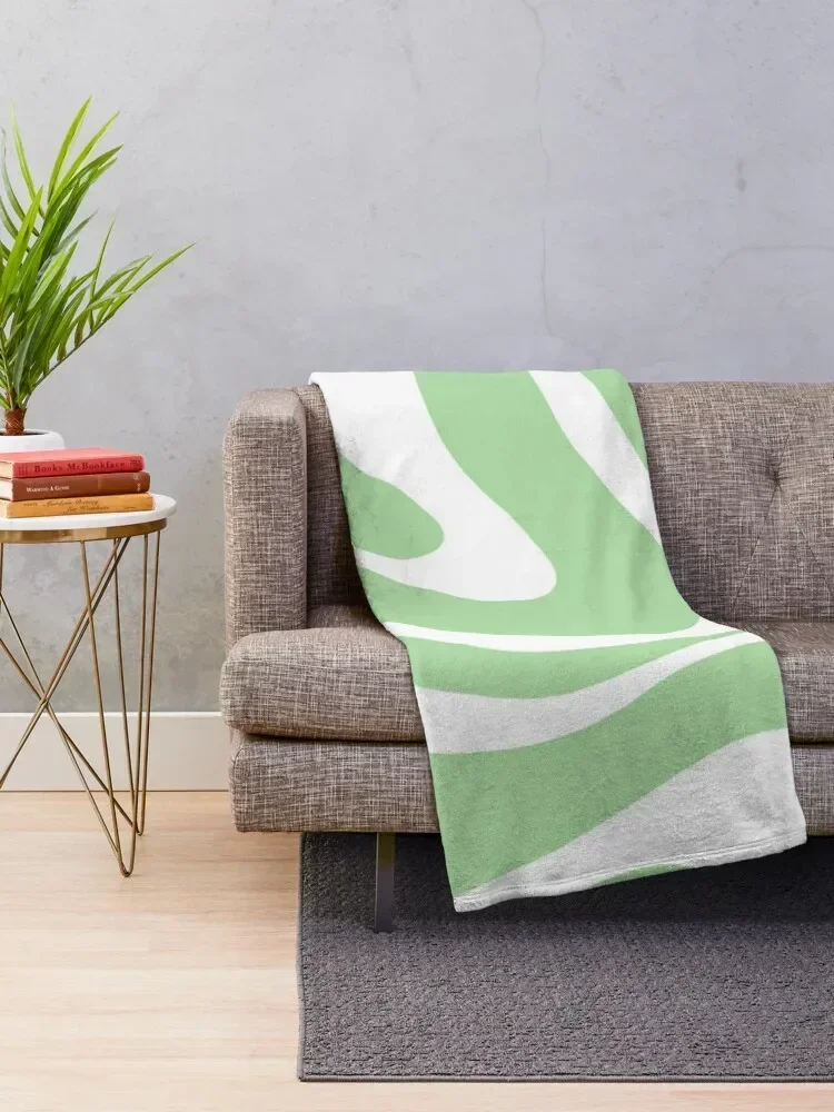 Retro Modern Liquid Swirl Abstract Pattern Square in Mint Green and White Throw Blanket Soft Plaid Flannel Blankets