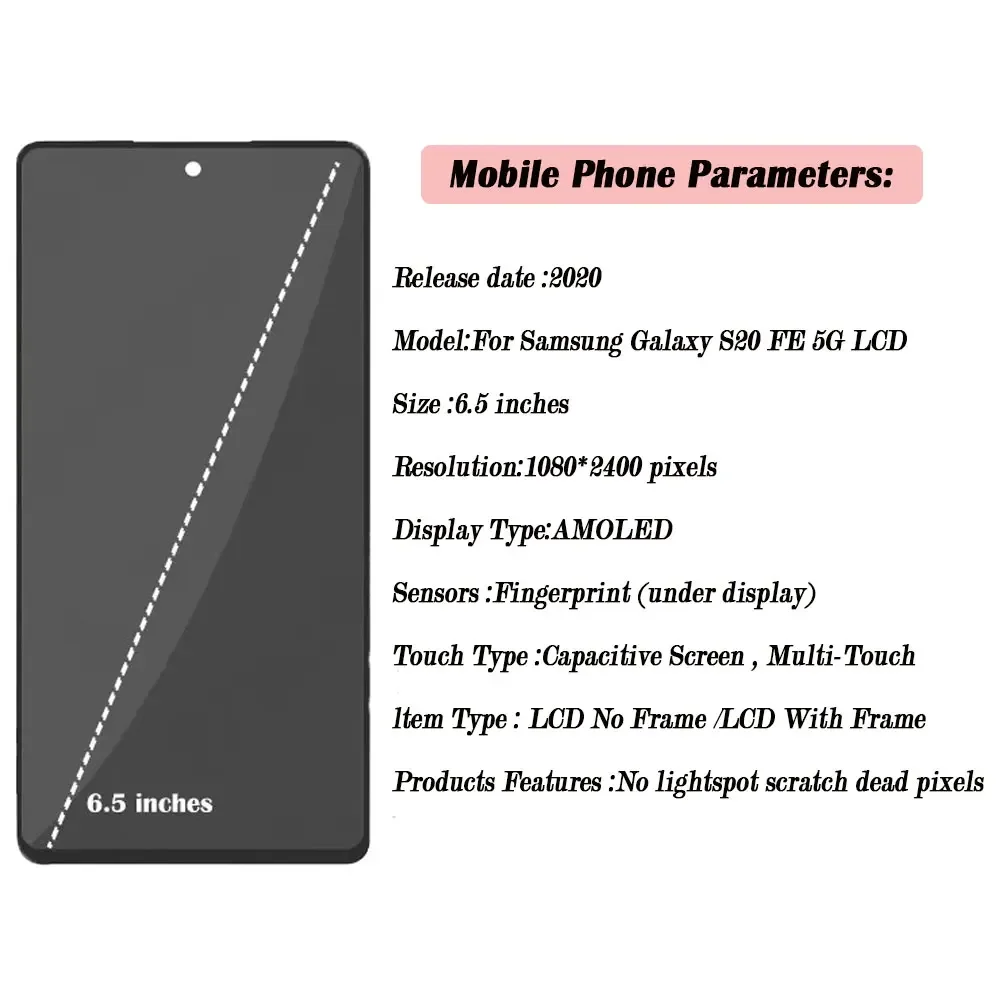 1 PCS For AMOLED For Samsung S20 Fe LCD SM-G780F G780F/DSM G780G Display Touch Screen For Samsung S20 Fe Display Replacement