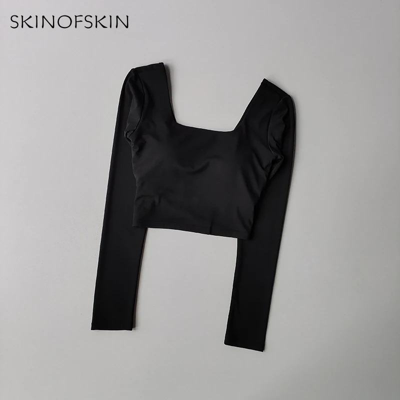 Feste Brustpolster, überkreuzter Rücken, Yoga-Kleidung, eng anliegend, schlankmachend, Sport-Langarm-Laufshirt, Fitness-Oberteil, Shirts – Detail 9