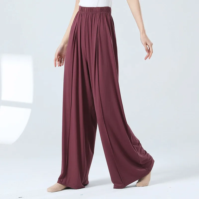 

Брюки-юбка для танцев с высокой талией из мягкой вискозы, профессиональные, струящиеся, свободные, для тренировок, в современном классическом китайском народном стиле, новинка 2024 года