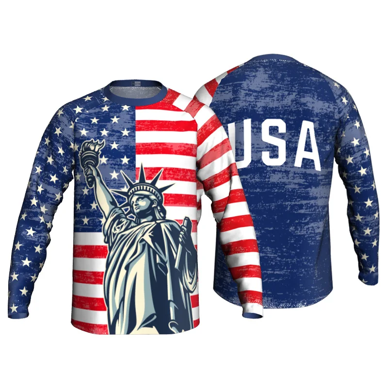 

Motocross Downhill Shirt, USA FlagWear, Mx Cycling, Mountain Bicycle Jersey America Freedom Race, Sport Top, Long Sleeve Sweater