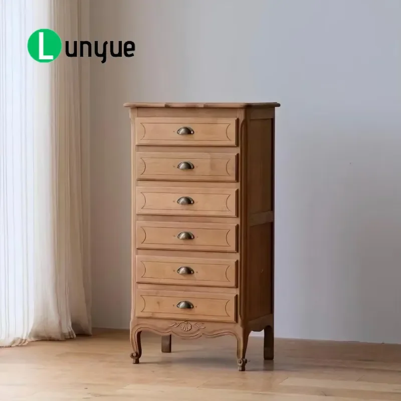 Vintage Ebony Wood 7 Drawer Dresser Tall Locker Cabinet Modern Tool Storage Furniture for Home Office Bedroom Durable