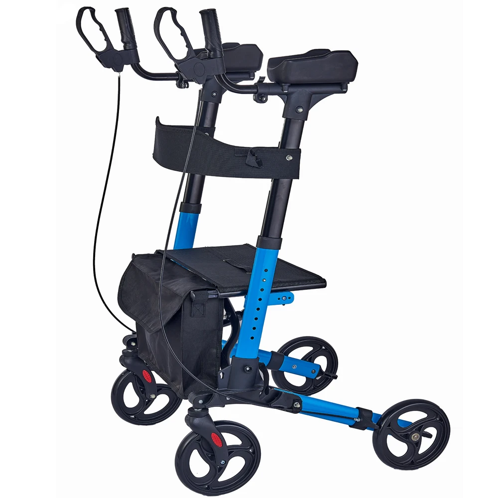 Upright Rollator Walker with Padded Armrests 8 Inch Wheels Height Adjustable Storage Bag  Upright Mobility Walker