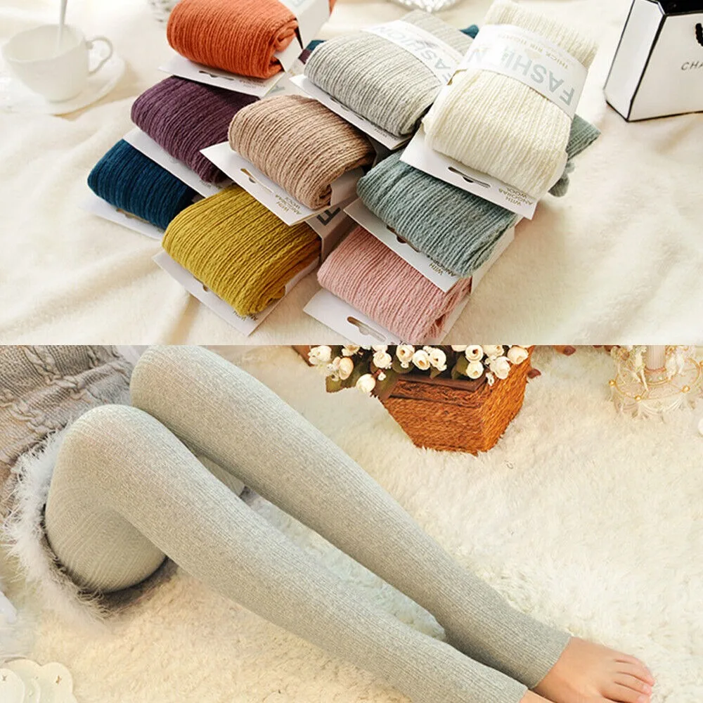 Women Warm Woolen Yarn Knitted Footed Tights Pantyhose Winter Stretch Stockings