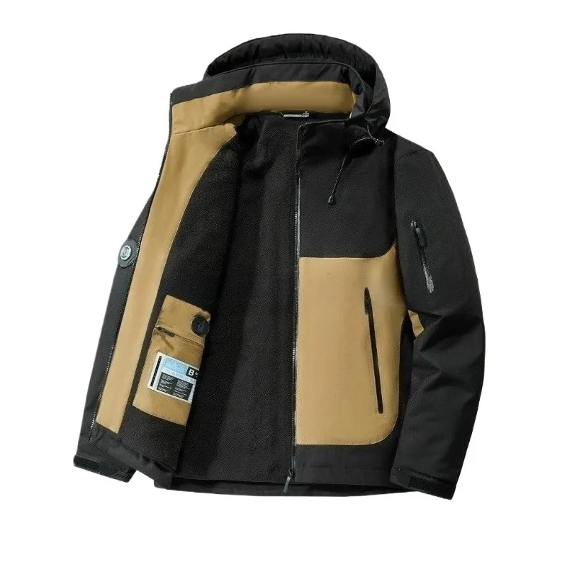 

New Winter Men Outdoor Hooded Down Jackets Windproof Rainproof Fleece Warm Parkas Male Thicker Casual Coats Man Jackets Size 5XL