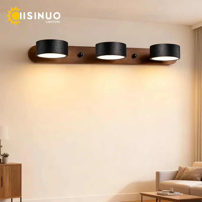 

Wabi Sabi Vintage LED Wall Light Rotatable Yellow Travertine Natural Stone Mirror Lights for Bathroom Vanity Scones Home Bedroom