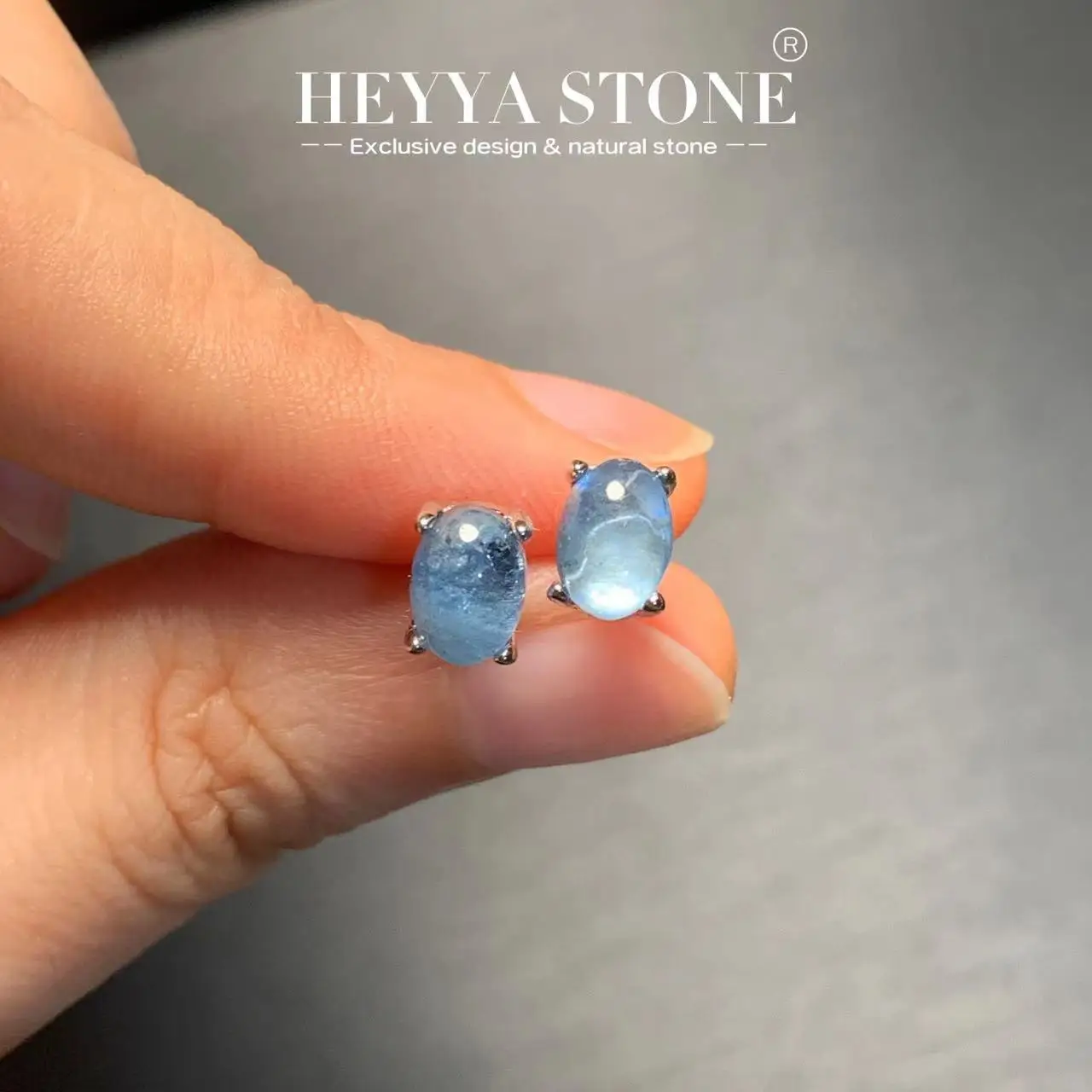 HEYYA STONE Oval Natural Aquamarine Stud Earrings For Women 925 Silver Simple Fine Jewelry Stone Gemstone Classic Style