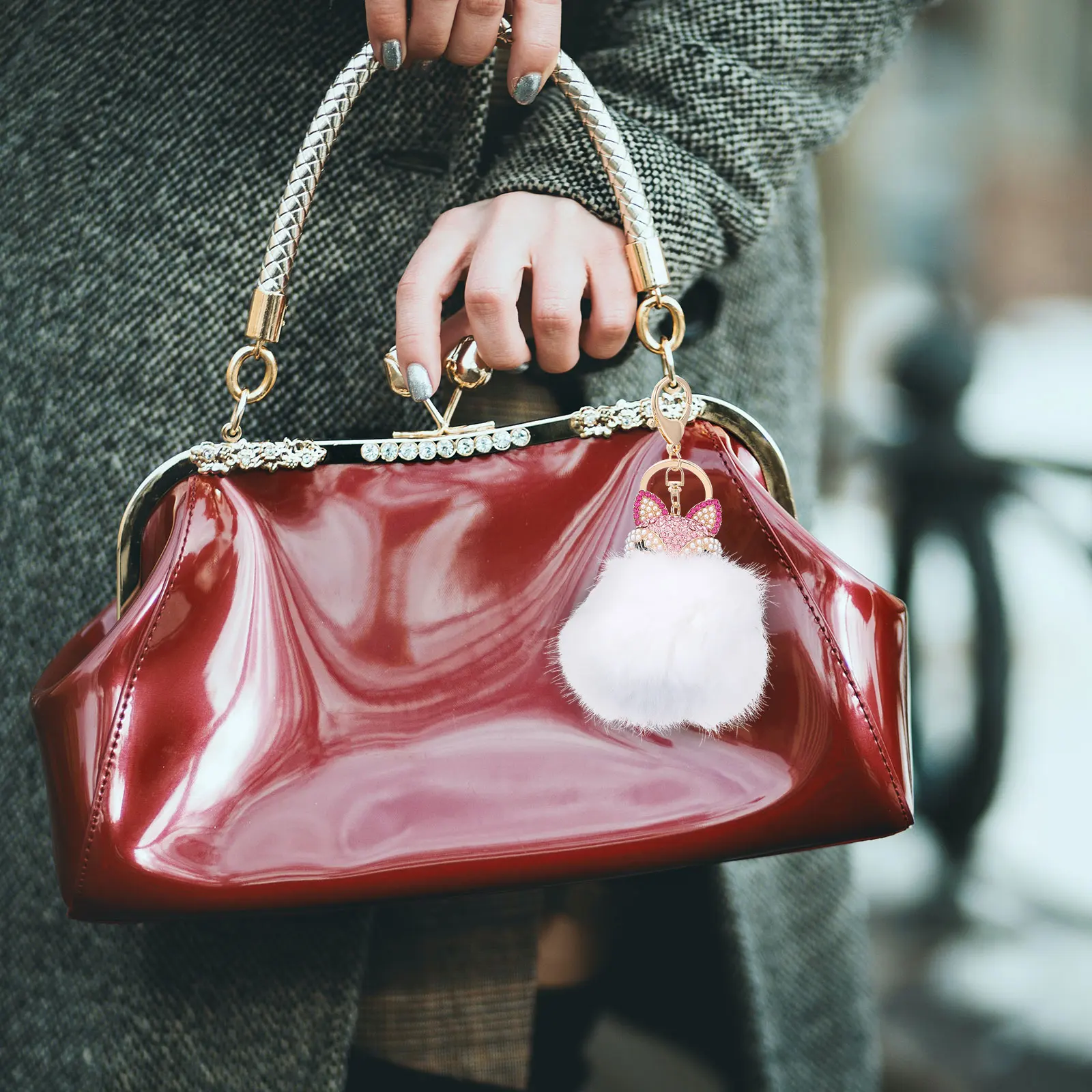 المفاتيح لينة قلادة مستديرة لحقيبة يد سيارة مرآة الرؤية الخلفية الزخرفية المفاتيح جميل حلقة رئيسية حقيبة قلادة