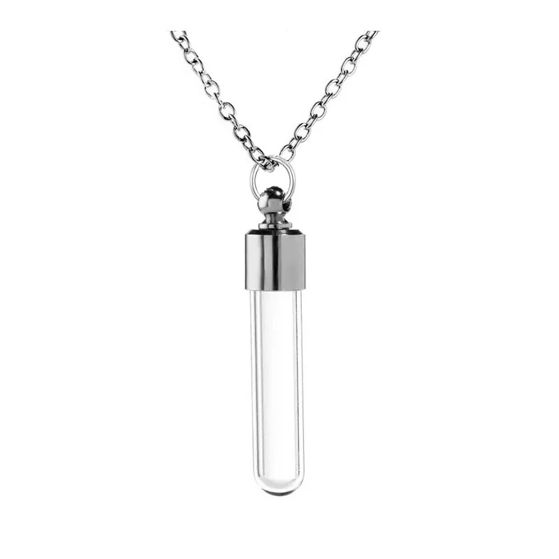 Stainless Steel Glass Tube Necklace Ashes Keepsake Cremation Jewelry Bottle Storage Case Pill Box Spice