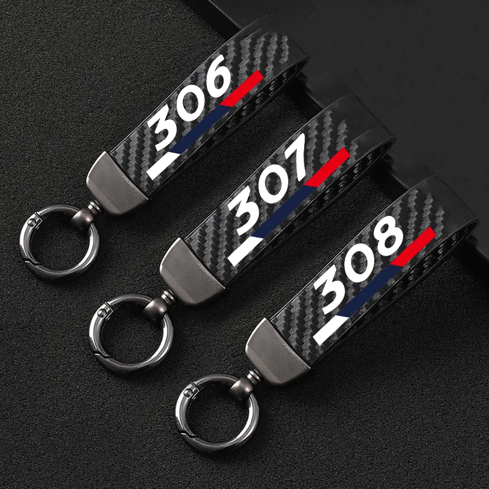 Car Metal Key Ring Carbon Fiber Patter Keyring Car Keychain Simple Personality Auto Accessories For Peugeot 306 307 308