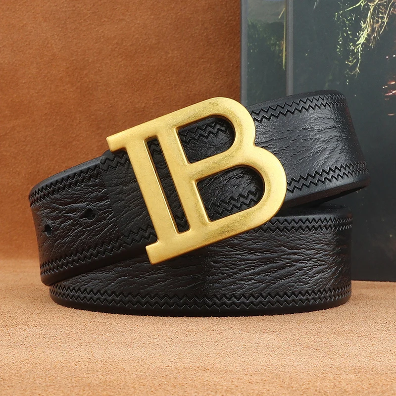 High quality belts men vintage B letter slide buckle genuine leather Girdle Wide luxury famous younth jeans ceinture homme
