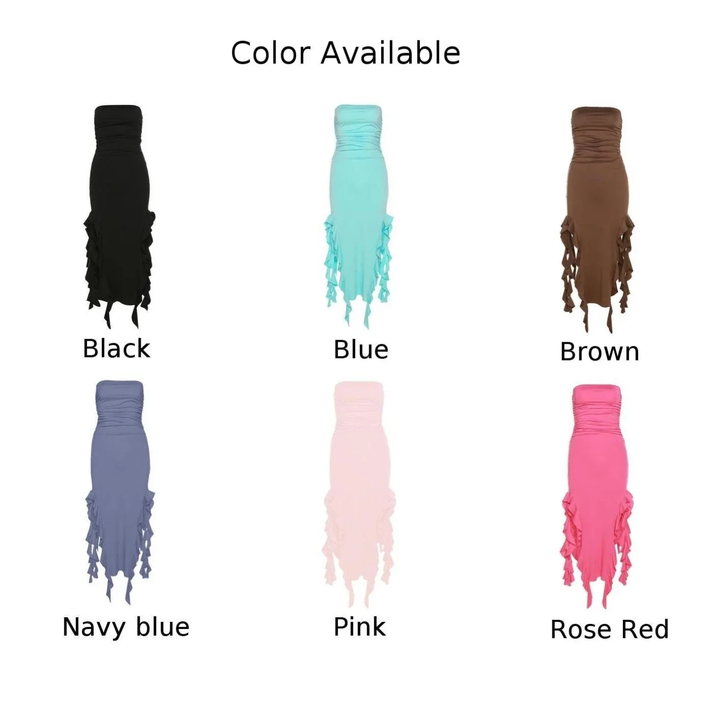 デイリードレス女性服真新しいエレガントなフリルセクシーなストラップレスビーチホリデードレス女性のためのビーチビーチパーティー