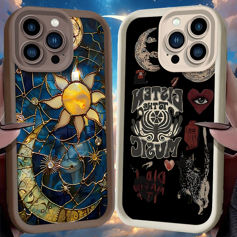 الجمالية طباعة الشمس القمر القضية آيفون 17 الهواء 16 16E 15 14 13 12 11 برو ماكس X XS X S ماكس XR SE 2020 SE4 7 8 غطاء سيليكون #1