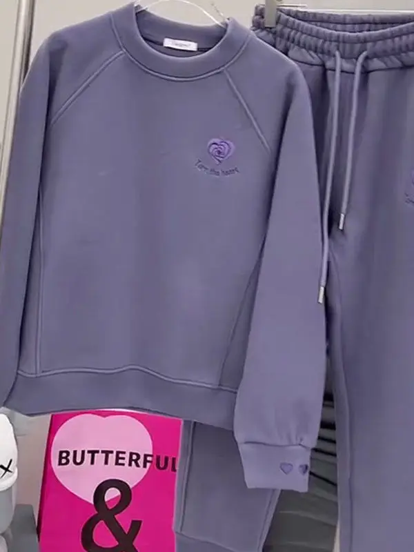 

Осенне-зимний утепленный флисовый спортивный костюм-двойка: худи и брюки, повседневный, стильный, европейский дизайн, антивозрастной эффект