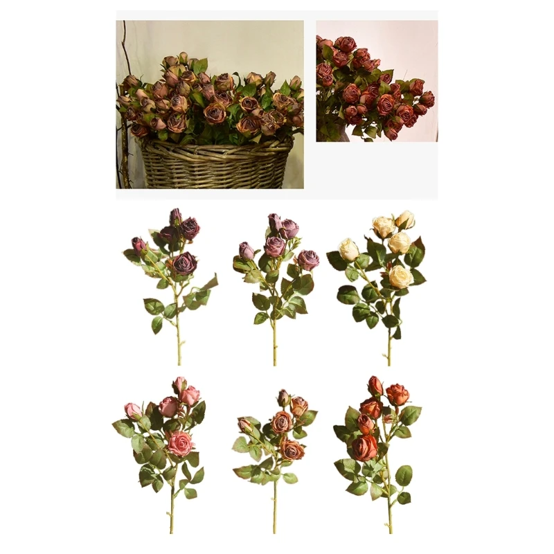 Vintage Styles Rose BouquetRose Flower Props Beautifully Crafted Fakes Flower Ornament Realistic Flower for Indoor Decor