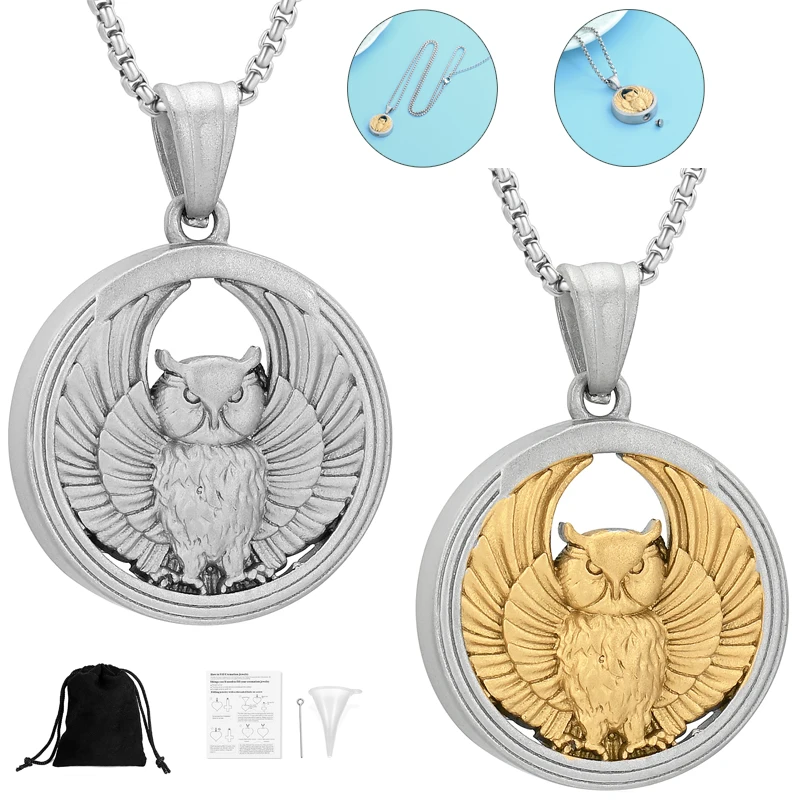 

Owl Cremation Jewelry Urns For Pet Ashes Perfume Memorial Keepsake Urn Necklace Stainless Steel Men's Gift