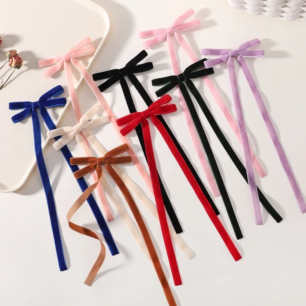 1Pcs/lot Ballet Style Girl Bow Long Ribbon Hair Clip Sweet Girl Half Tied Hair Headwear Ins Style Fashionable Hair Accessories