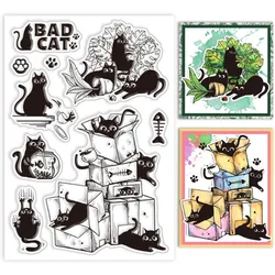 1Sheet Cats Clear Stamps Mischievous Cats Clear Stamps Animal Cats Playing Clear Stamps Bad Cats Clear Stamps for DIY