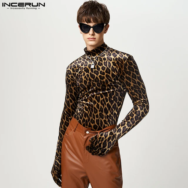 Turtleneck Long Sleeve Gloves Leopard Print Long Sleeve Top 2023 Men Shirt Print Aliexpress