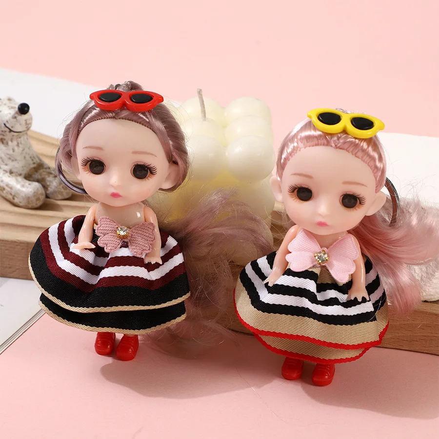 Cute Girl Princess Doll Toy Pendant Cartoon 3D Realistic Eyes Joints Movable 1/12 Doll Keychain Fashion Girl Doll Bag Charm Gift