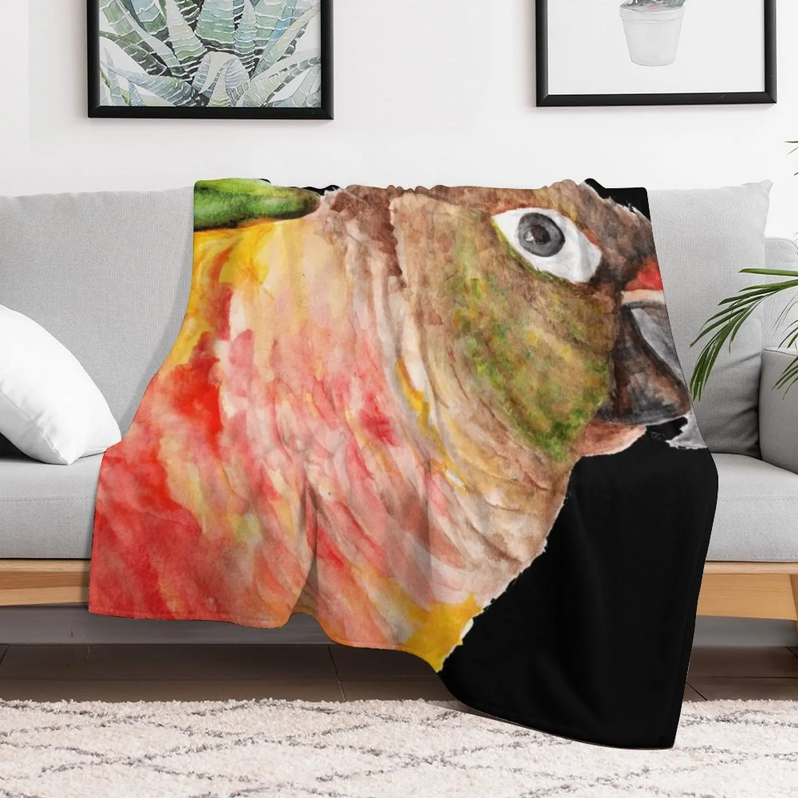 Copie de Green-cheeked Conure - Watercolor Art Red Yellow Green Throw Blanket Thermals For Travel Luxury Soft Big Blankets