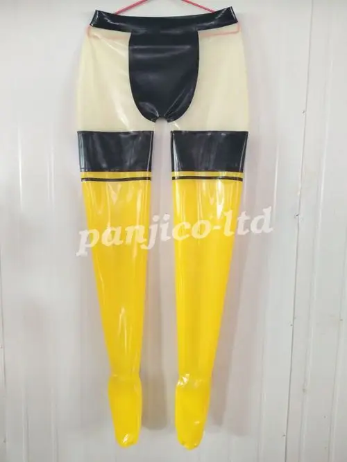 

New！Latex Gummi Rubber Sexy Woman Black Yellow Long Pants Trousers Size：XXS-XXL