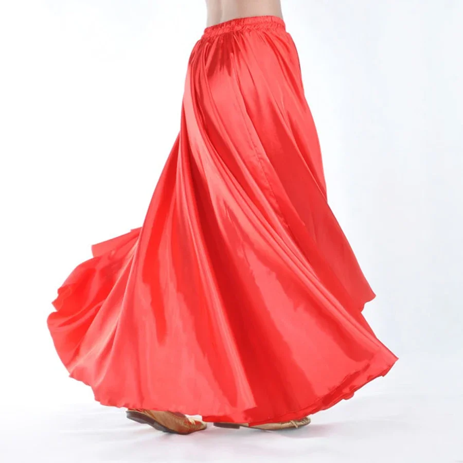 Błyszczący Satynowy Strój do Tańca Brzucha dla Kobiet, Spódnice do Tańca Flamenco z Pełnym Kołem z Satyny, Spódnice do Tańca Brzucha Plus Size, 16 Kolorów