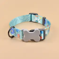 Cute Design Flower Print Designer Bone Buckles Pet Collar For Small Medium Larger Dogs