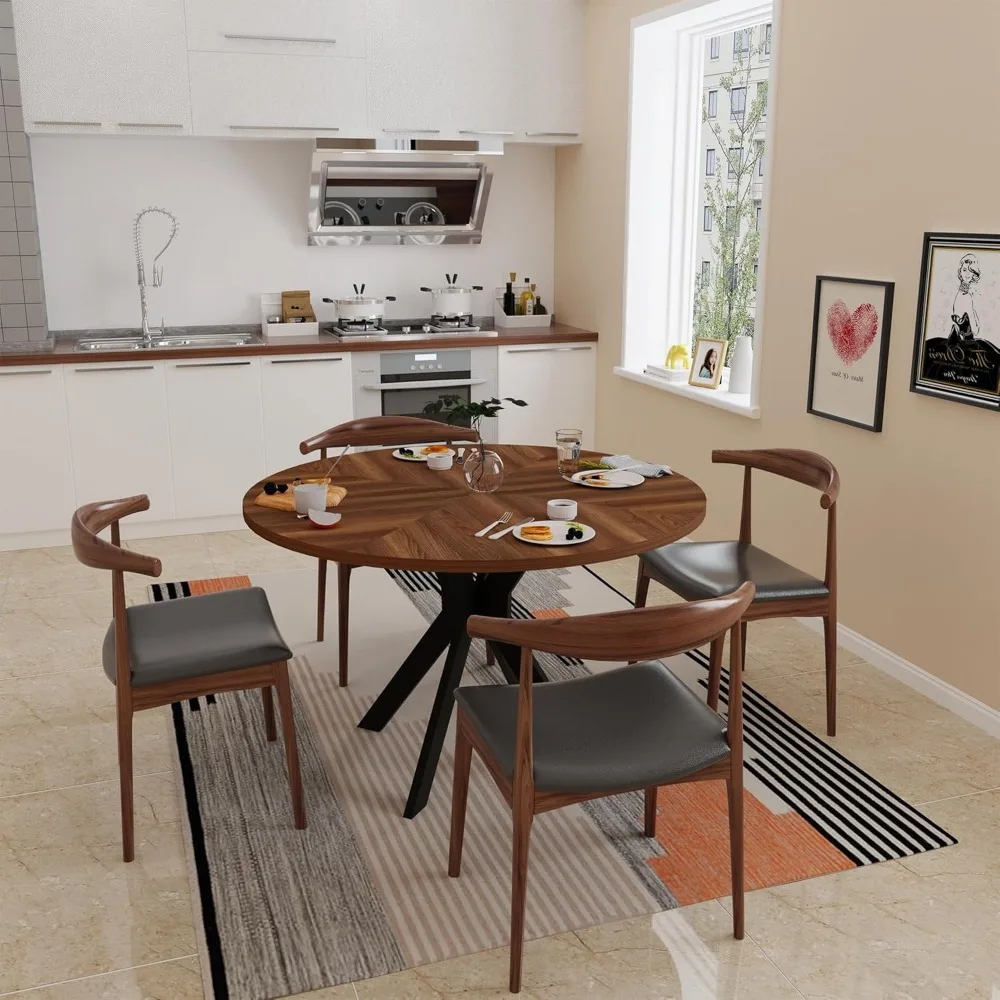 47inch Round Dining Table for 6 People,Wood Top Round Kitchen Dinning Table with Heavy Duty Metal Legs for Living Room Kitchen