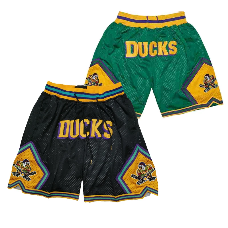 Spodenki do koszykówki Mighty Ducks Cztery kieszenie Haft do szycia sport na świeżym powietrzu Spodnie plażowe wentylacja pociągu Czarny Zielony film 2024