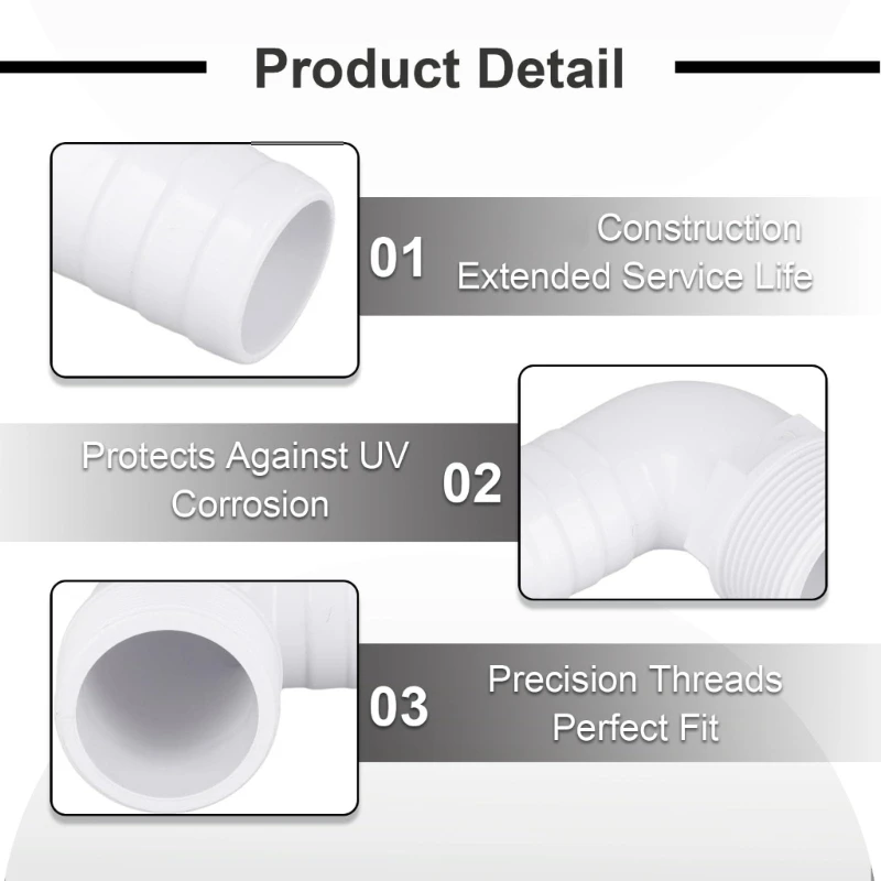 2pcs Plastic 90 Degree Angled Hose Connector Elbow Fitting Simple Installation for Swimming Pool Pump And Filter System