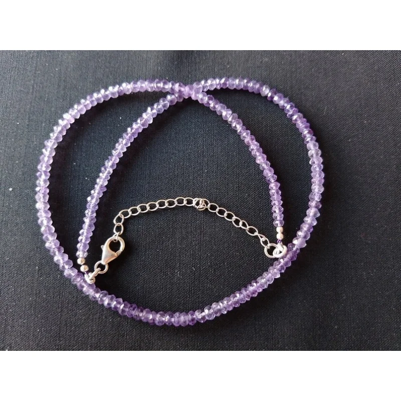 

A++ Natural Amethyst Faceted Rondelle Gemstone Beaded Necklaces 24'' Women Gifts