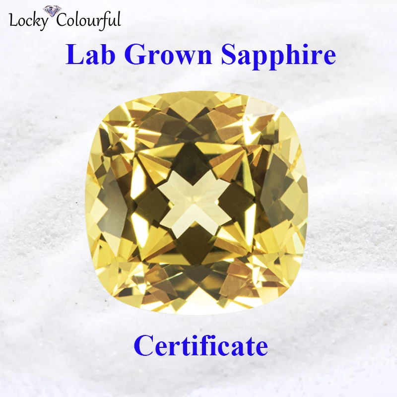 

Lab Grown Sapphire Square Cushion Shape Charm VVS1 Yellow Color Beads for Diy Jewelry Making Pendant Selectable AGL Certificate